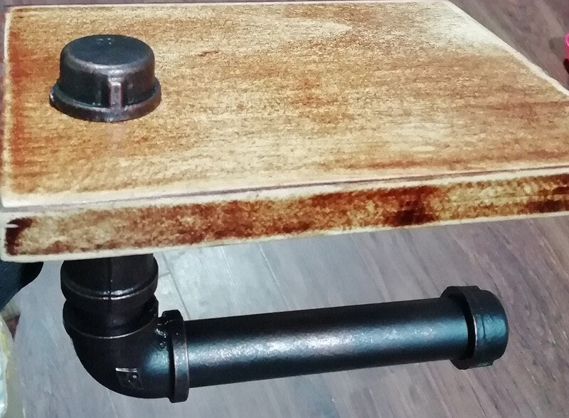 WC DESIGN 0 Bois et Fer Porte Papier Toilette Bois Noir