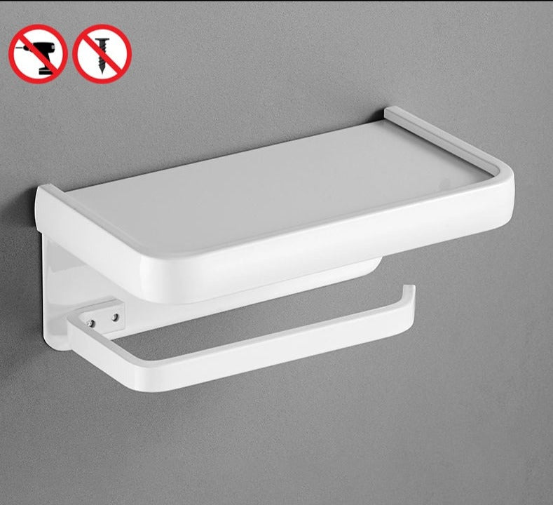 WC DESIGN 0 Blanc Porte Papier Toilette Mural avec support en inox