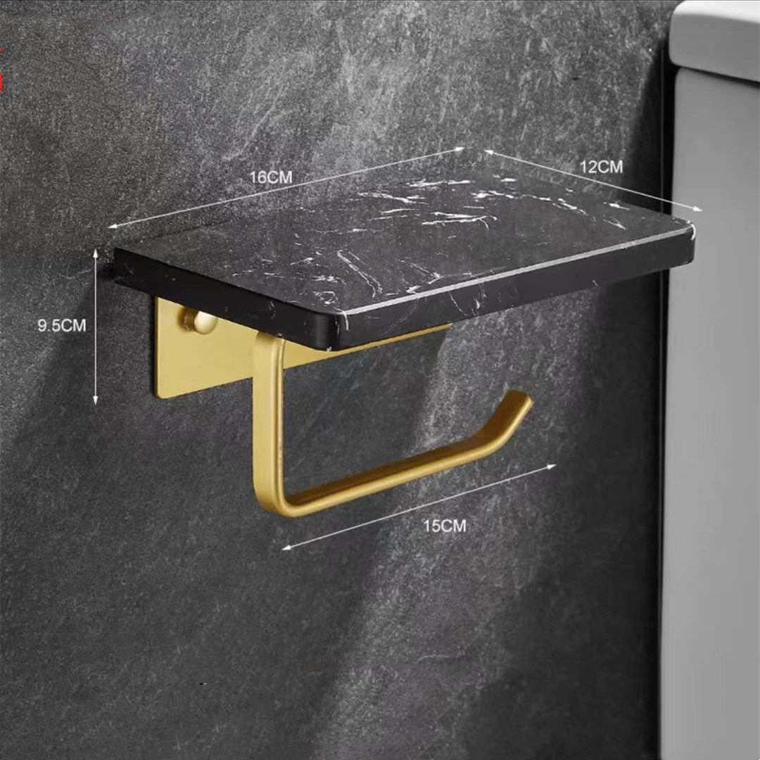 WC DESIGN 0 Noir et doré 2 Porte Papier Toilette Mural en Marbre