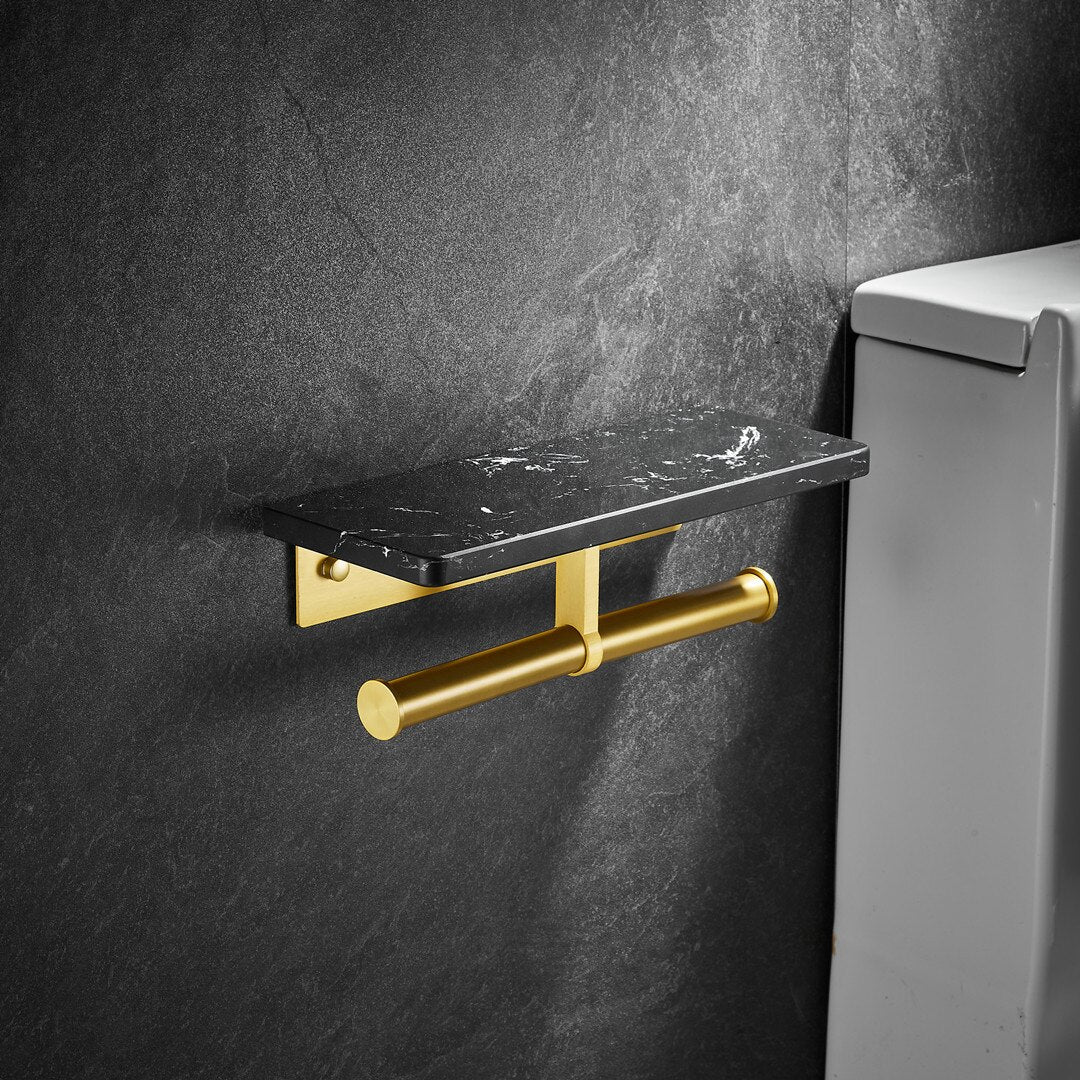 WC DESIGN 0 Noir et doré doublé 2 Porte Papier Toilette Mural en Marbre