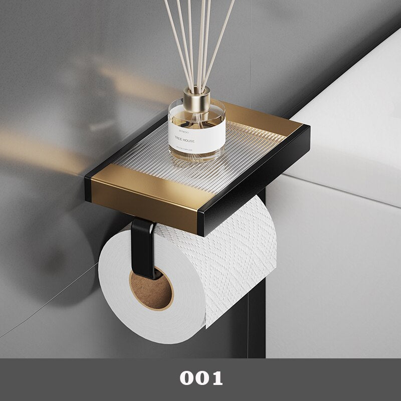WC DESIGN 0 Noir doré verre Porte Papier Toilette Noir en zinc