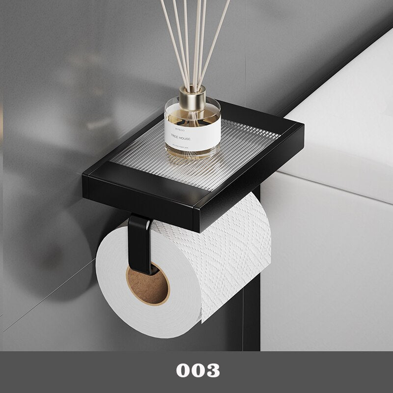 WC DESIGN 0 Noir et verre Porte Papier Toilette Noir en zinc