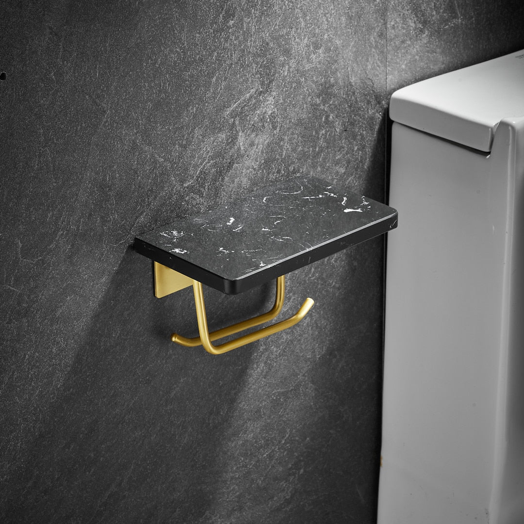 WC DESIGN 0 Noir et doré 3 Porte Papier Toilette Mural en Marbre