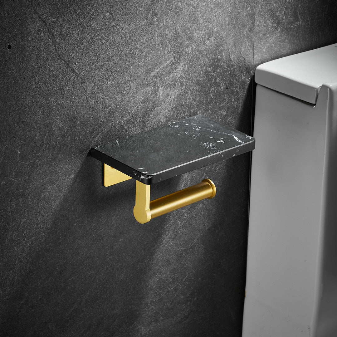 WC DESIGN 0 Noir et doré 4 Porte Papier Toilette Mural en Marbre