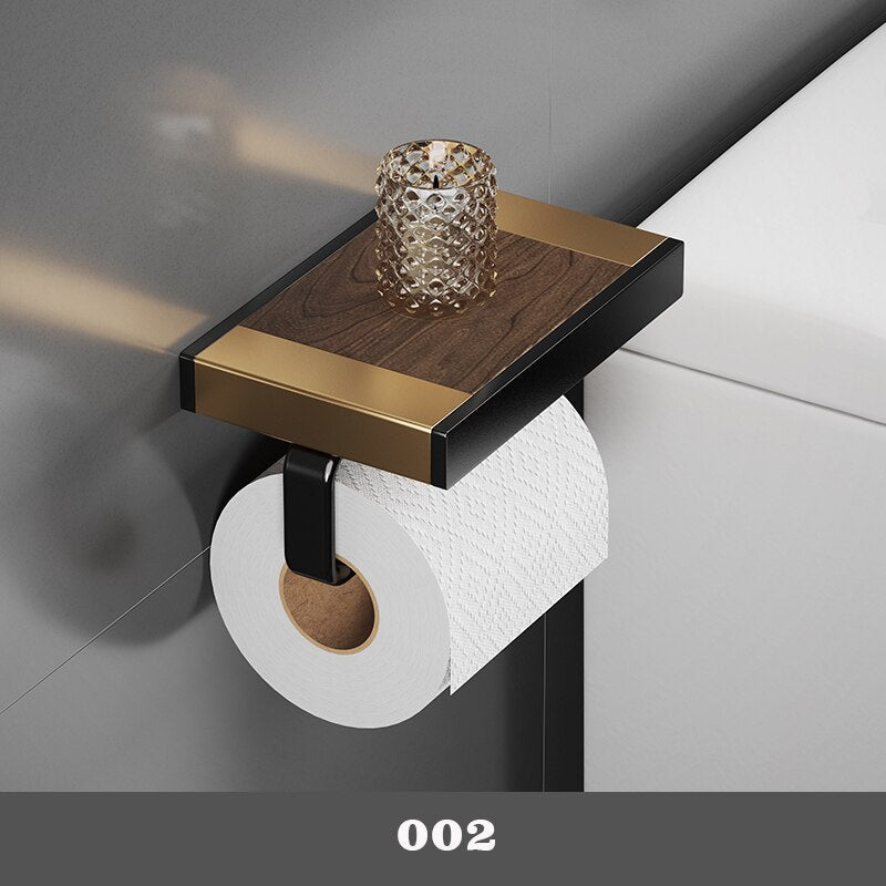 WC DESIGN 0 Noir doré et bois Porte Papier Toilette Noir en zinc