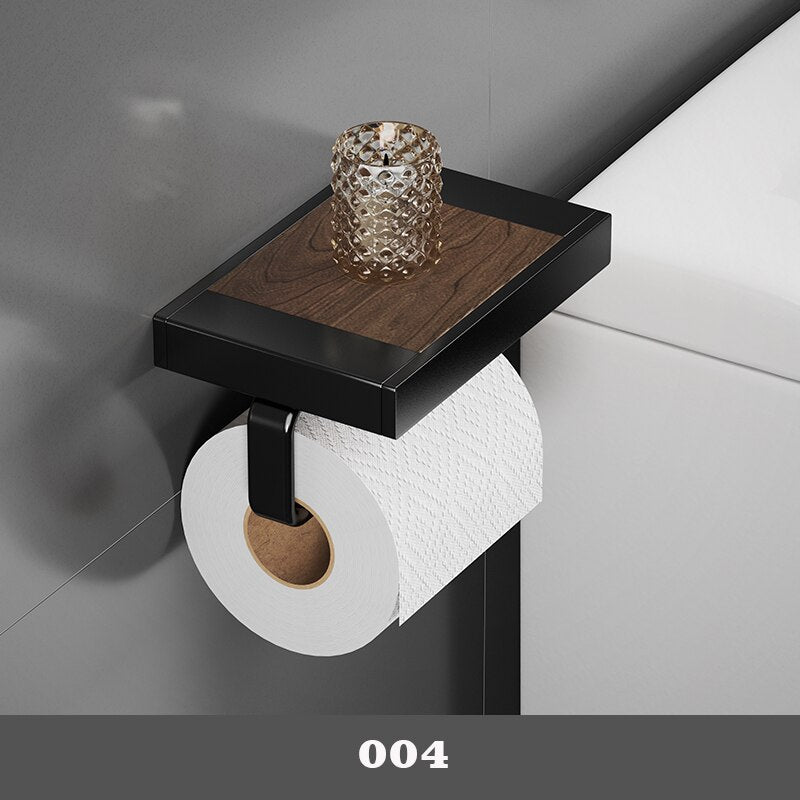 WC DESIGN 0 Noir et bois Porte Papier Toilette Noir en zinc
