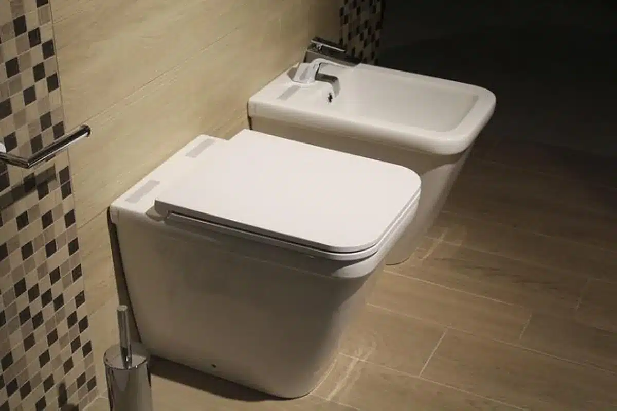 toilette avec un bidet à coté dans une salle de bain